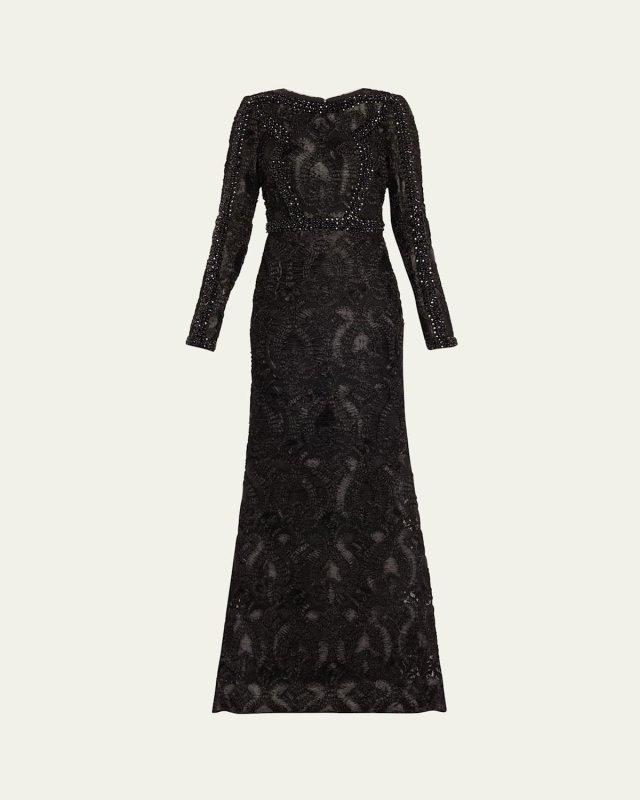 Beaded Ribbon Lace Trumpet Gown